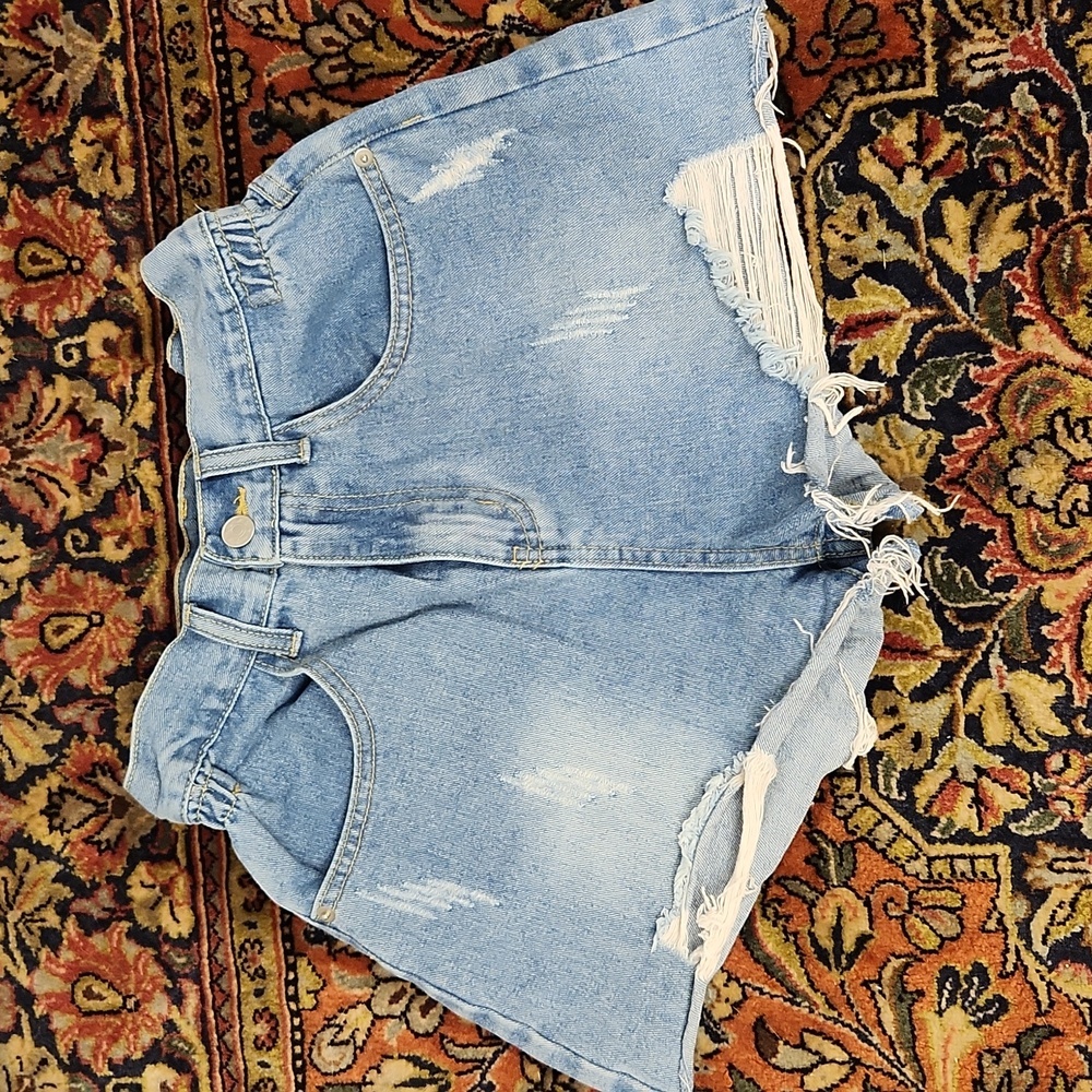 Trend Shop High Waisted Paper Bag Distressed Shorts S